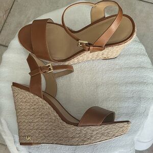 Michael Kors Tan Leather Wedge Sandals 7.5